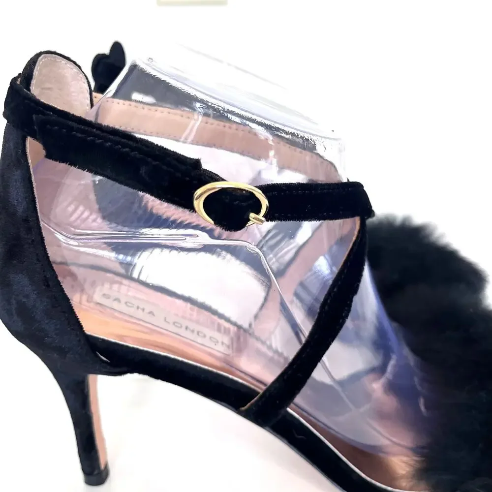 Sacha London Handmade Womens Heels Size 10 Black‎ Velvet Faux Fur Party Formal